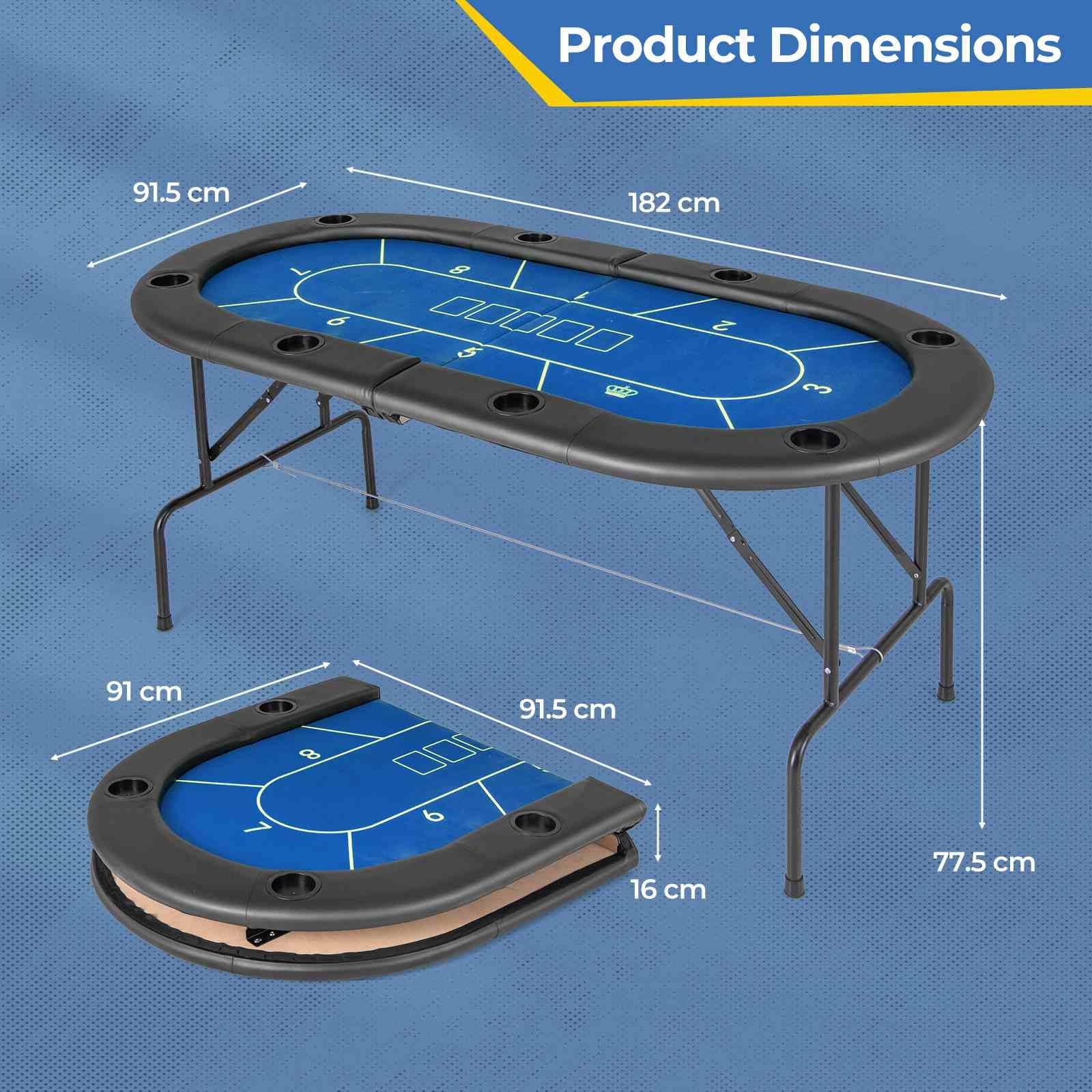 Foldable Poker Table, 8 Players Card Board Game Table w/ 8 Cup Holders, Casino-Grade Felt Surface