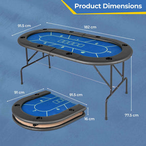 Foldable Poker Table, 8 Players Card Board Game Table w/ 8 Cup Holders, Casino-Grade Felt Surface