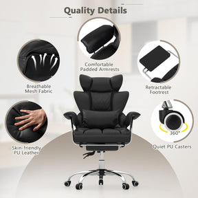 180 kg Big & Tall Office Chair, Executive Desk Chair w/ Retractable Footrest, Adjustable Height