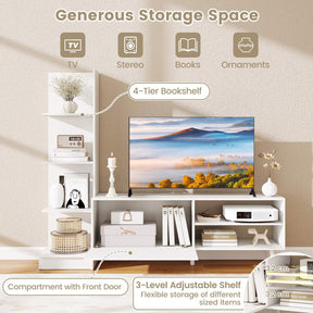TV Stand for TVs up to 50", Modern TV Cabinet Media Entertainment Center w/Bookshelf & 3-Position Adjustable Shelf