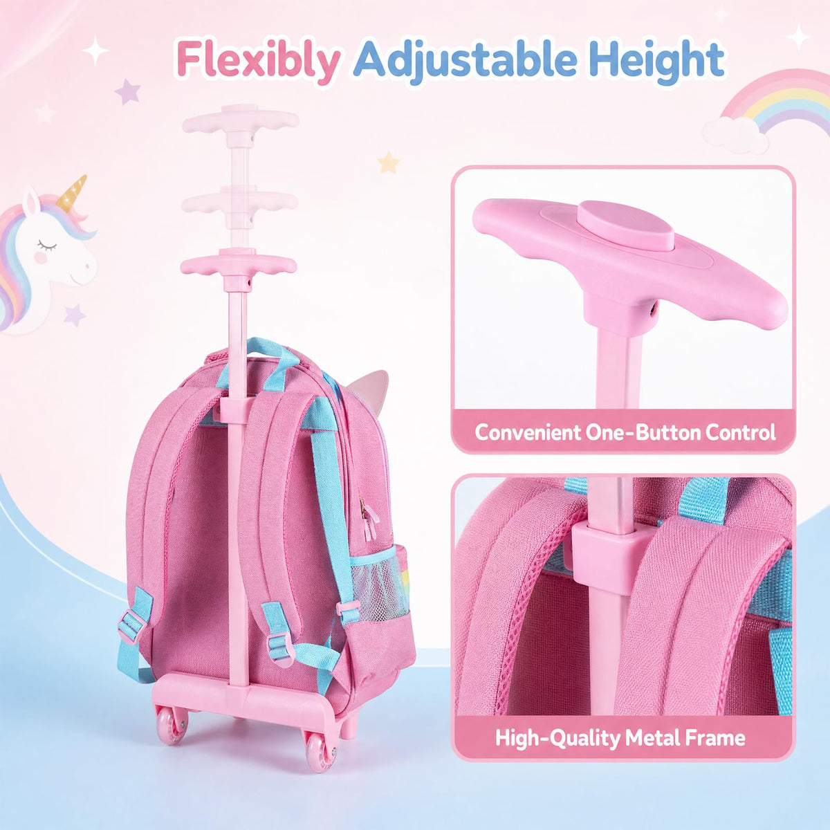 Wheeled Backpack with Lunch Box and Pencil Case, Travel Luggage for Kindergarten, Elementary Preschool Students