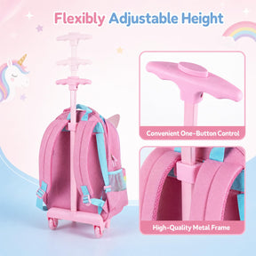 Wheeled Backpack with Lunch Box and Pencil Case, Travel Luggage for Kindergarten, Elementary Preschool Students