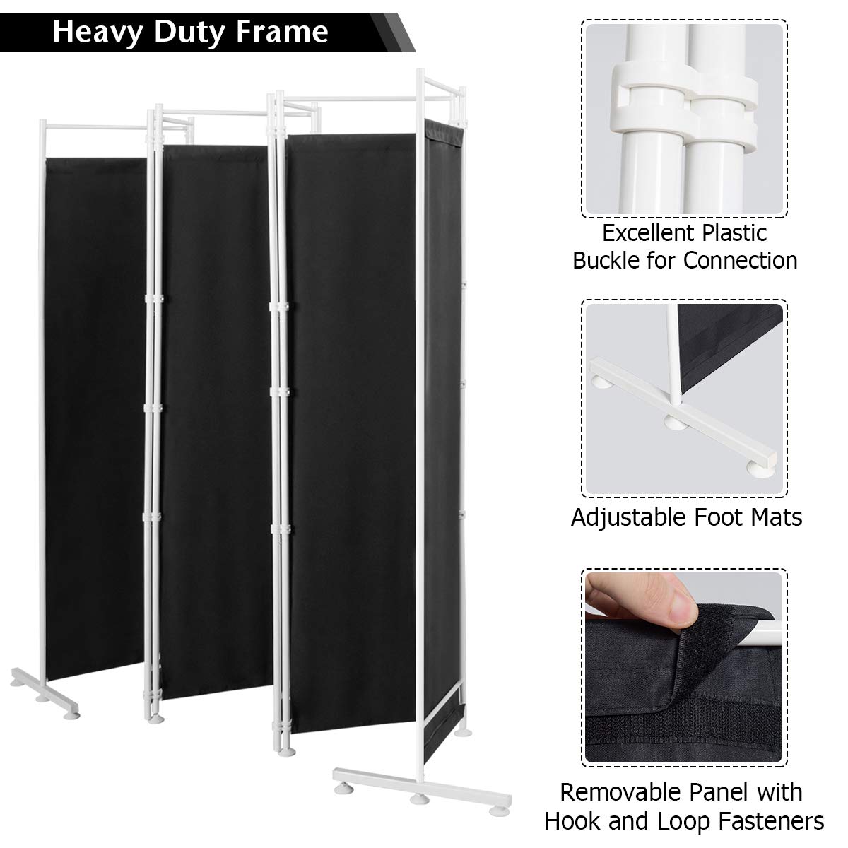 6 Panel Room Divider, 300x180CM Folding Privacy Screen with Steel Frame & Fabric Surface