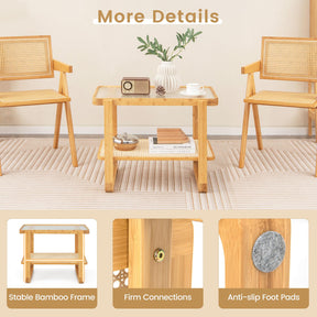 Giantex 2-Tier Bamboo Side Table w/Glass Top, End Table