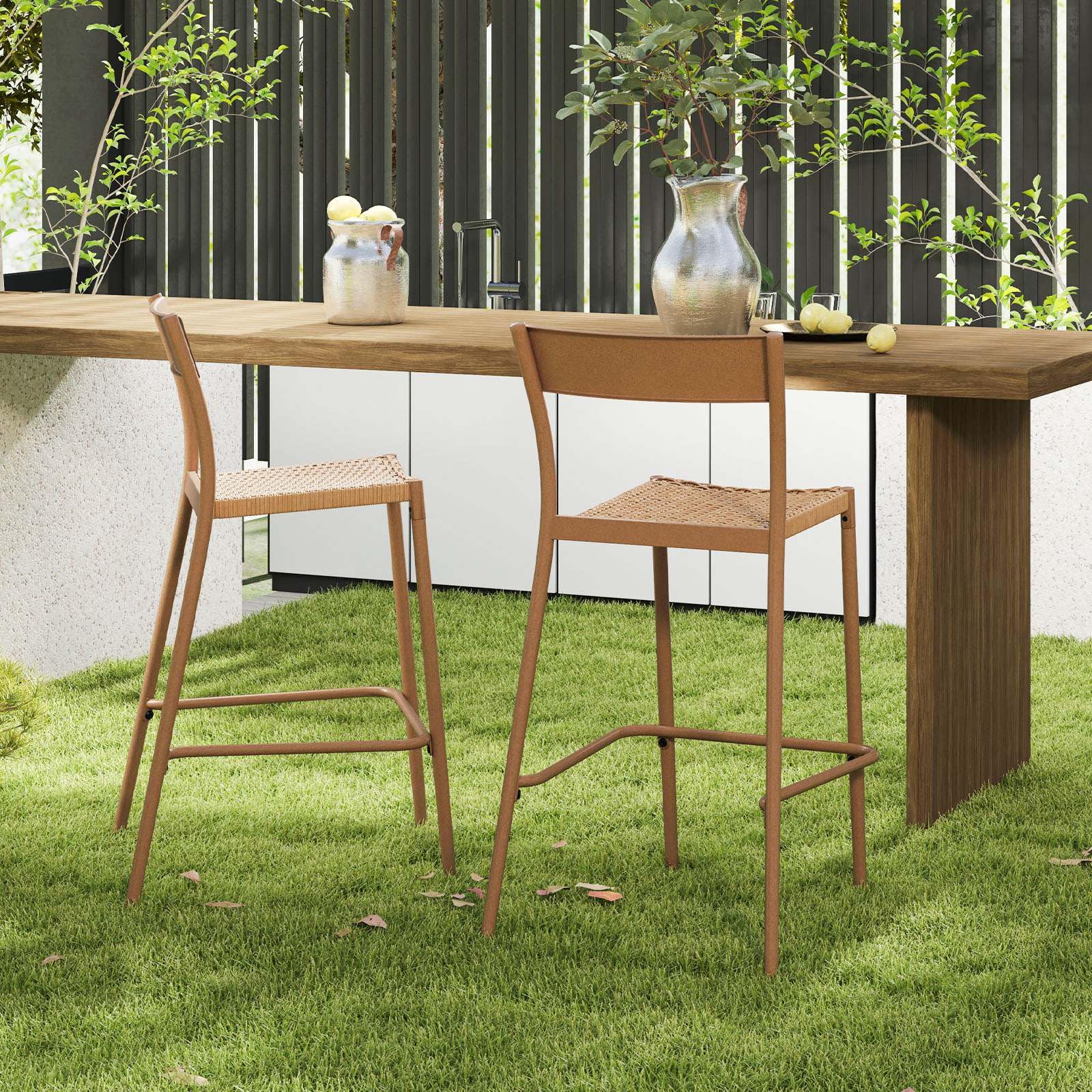 Patio Barstools Set of 2, Outdoor Bar Height Chairs