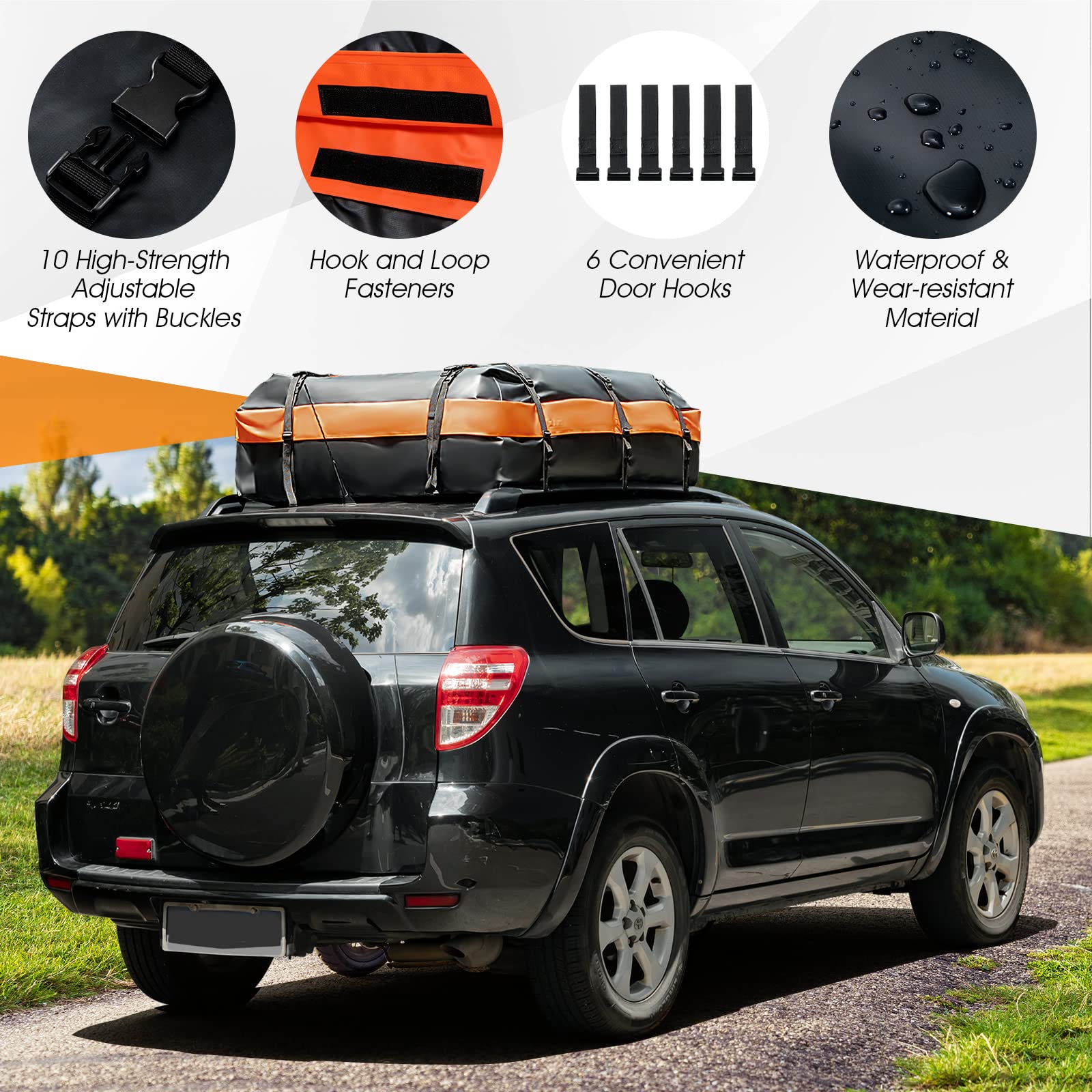 595 L Rooftop Cargo Carrier, Waterproof Car Roof Bag for All Vehicles with/Without Rack