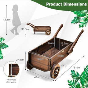 Giantex Wooden Wagon Planter Box, Decorative Wagon Cart with Wheels, Handles, Drainage Hole