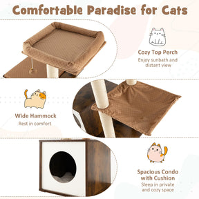 Modern Cat Tree Tower, Multi-level Cat Activity Center with Top Perch, Large Hammock, Cozy Condo