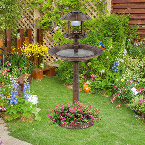 Outdoor Solar Lighted Bird Bath 3-in-1 Pedestal Bird Feeder Decor for Garden