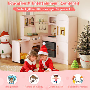 Corner Kitchen with Lights and Sounds, Interactive Wooden Playset w/Retractable Countertop