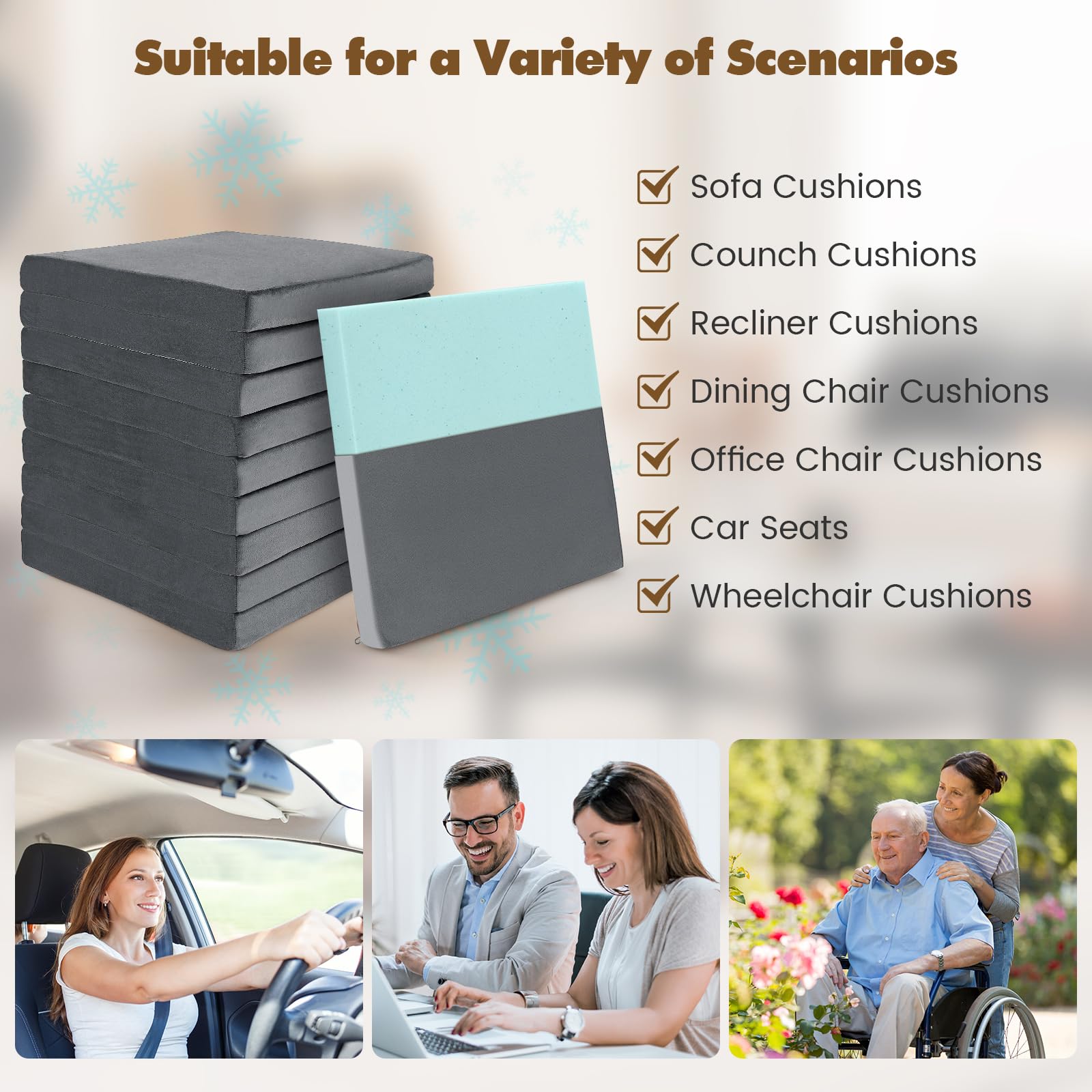 Giantex 10 Pack Seat Cushions Gel Memory Foam Infused Square Chair Pads