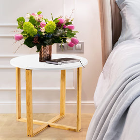 End Side Table, Round Coffee Table, Bedside Sofa End Table w/Bamboo Legs, Waterproof Surface, Wooden Nighstand