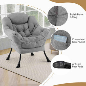 Lazy Chair with Ottoman, Modern Accent Chair with Folding Footrest, Head Pillow, Armrests, Storage Pocket
