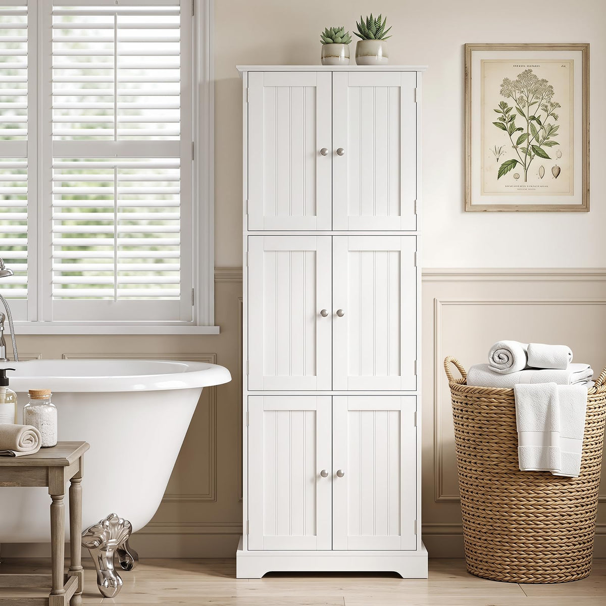 Tall Bathroom Storage Cabinet with 6 Doors, 60 x 30 x 160 CM