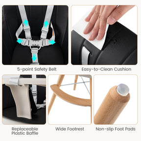 3 in 1 Wooden Convertible Baby High Chair with Removable Tray