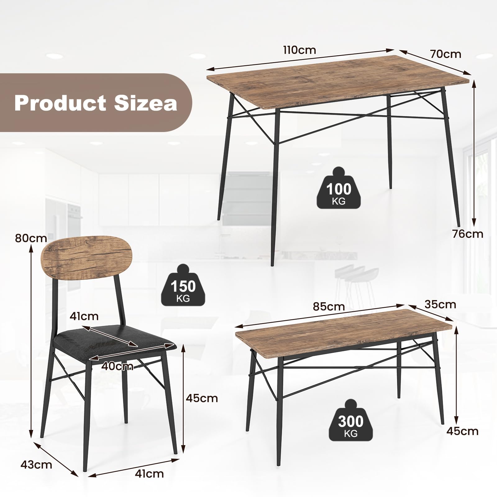 Giantex 4 Piece Dining Table Set w/Bench & 2 Chairs