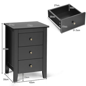 Giantex 2Pcs Bedside Table, Nightstand w/ 3 Drawers & Solid Wood Legs