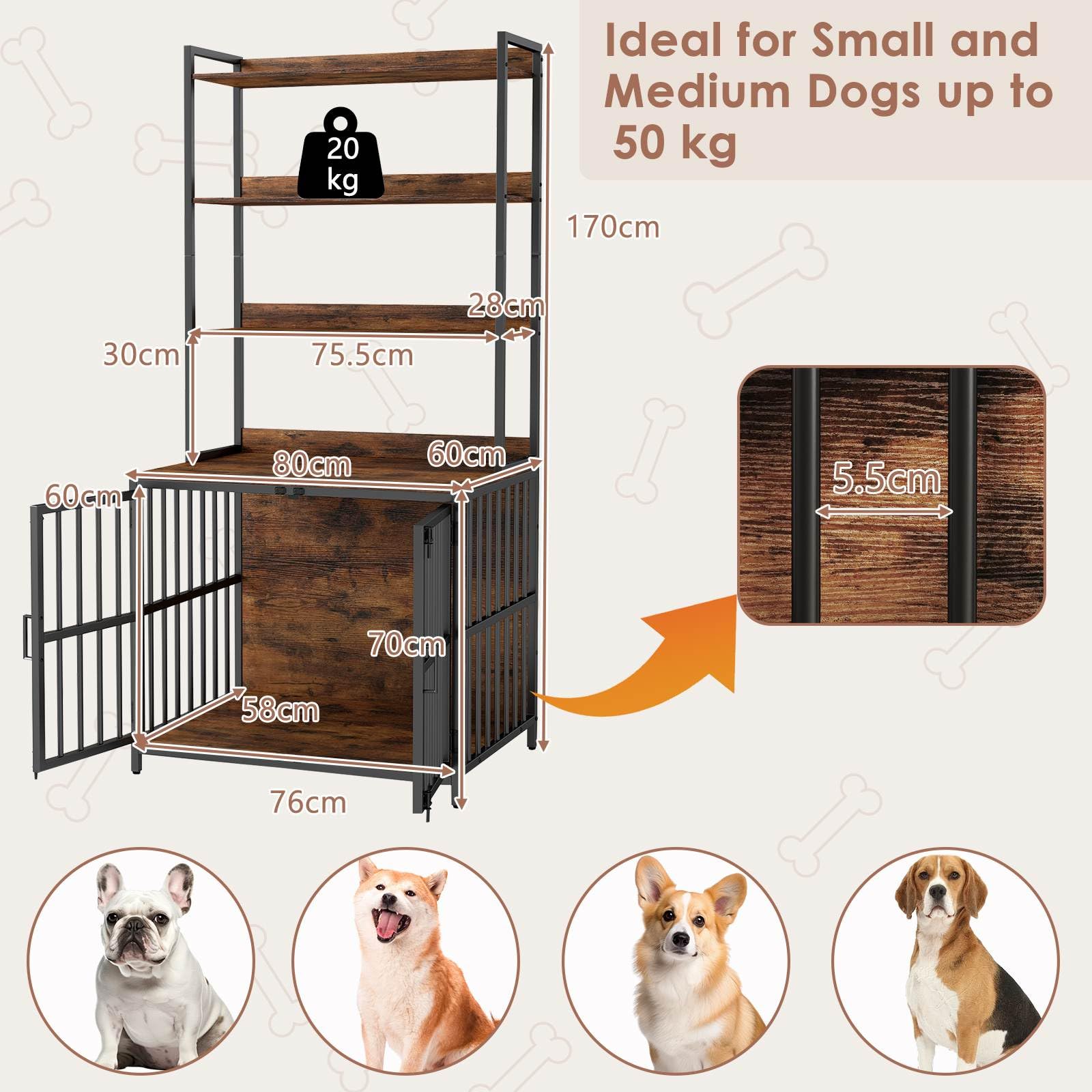 Dog Crate Furniture w/Storage Shelves