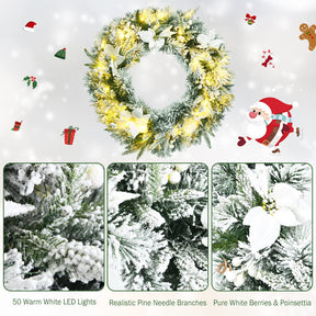 Christmas Wreath, 60CM/24 Inch Pre-Lit Snow Flocked Xmas Wreath