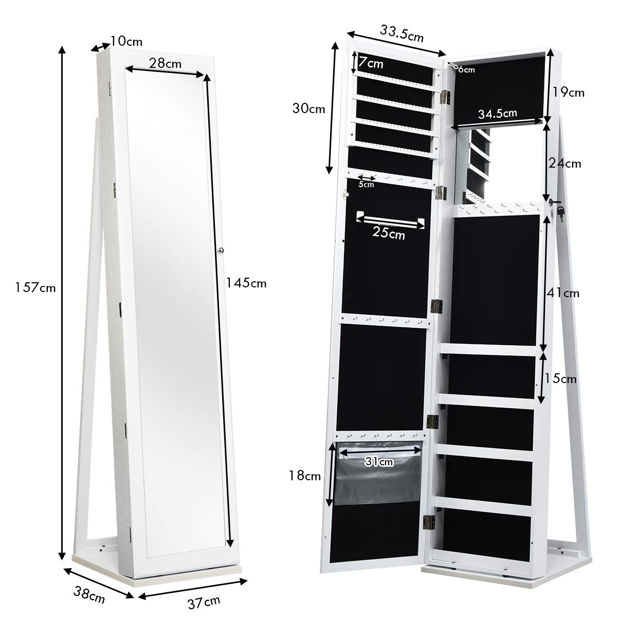 Giantex 2-in-1 Standing Jewelry Armoire w/ Higher Full Length Mirror, Lockable Jewelry Cabinet Organizer