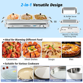 Food Warmer Buffet Server, 450W Stainless Steel Electric Warming Tray