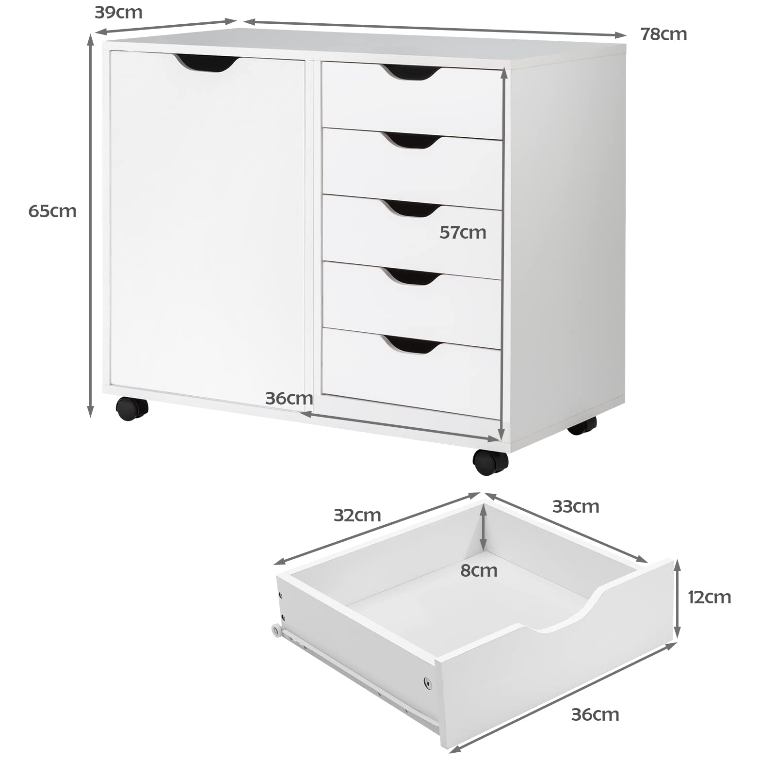 Giantex 5-Drawer Mobile Side Cabinet, Lateral Filing Organizer