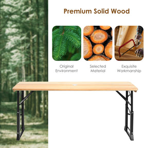 5.5FT Folding Picnic Table, Portable Outdoor Beer Table w/Umbrella Hole & 2 Adjustable Heights