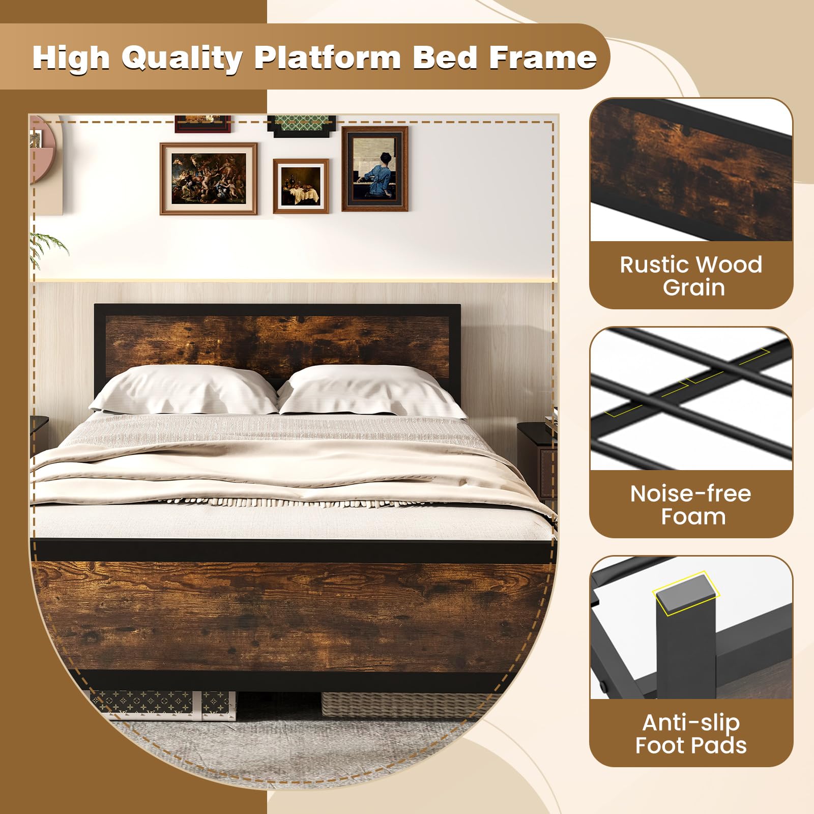 Giantex Queen Size Metal Bed Frame with Headboard & Footboard