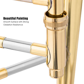 B Flat Tenor Slide Trombone Brass, B Flat Wind Instrument for Kids Adults with Case