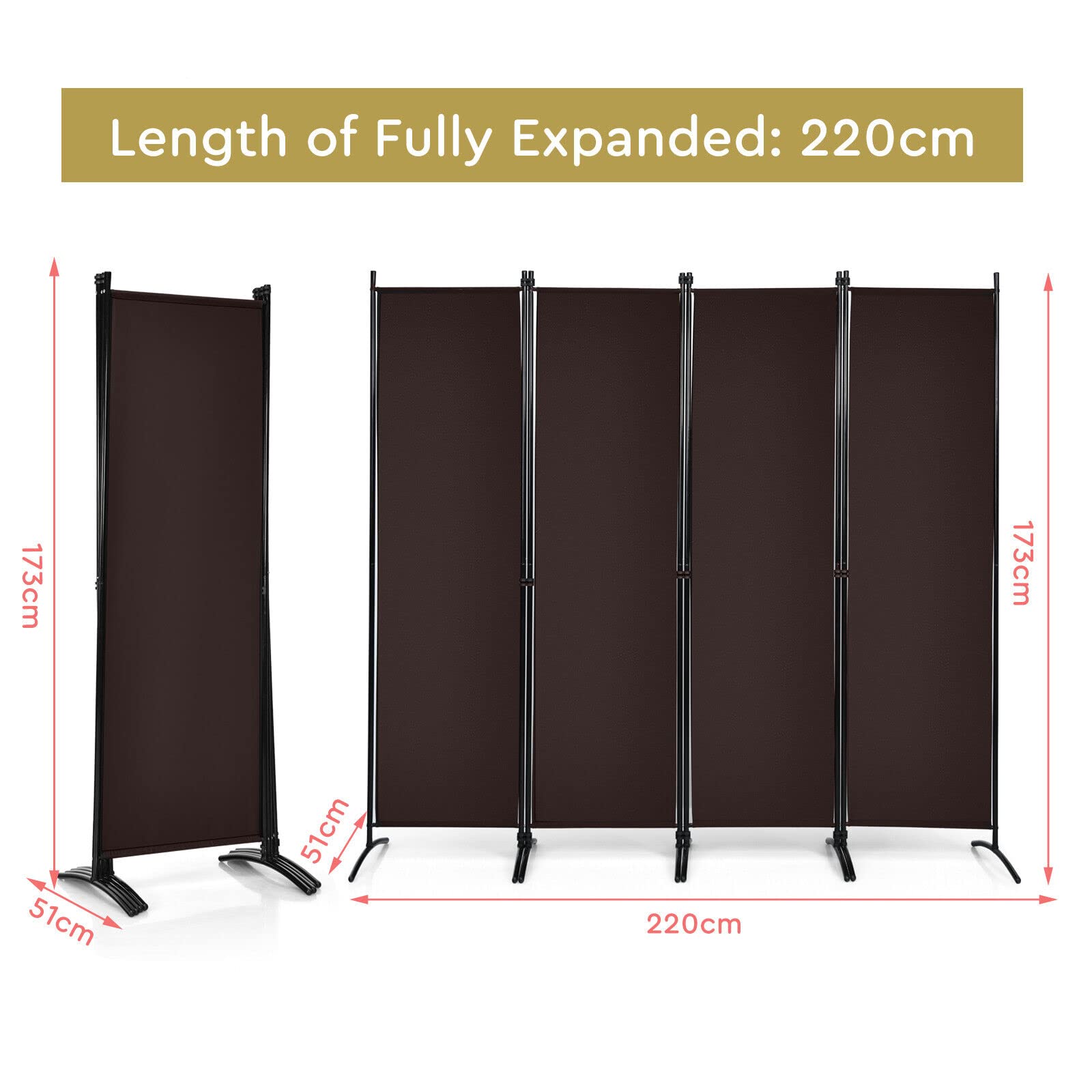 Giantex 4-Panel Room Divider, Folding Privacy Screen, Portable Fabric Wall Divider and Separator w/Steel Frame