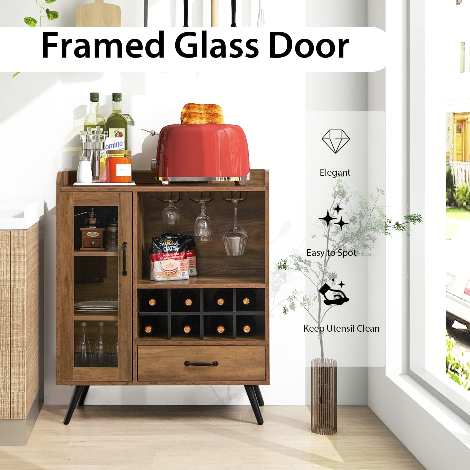 Giantex Wine Cabinet, Buffet Sideboard with Removable Wine Rack, Drawer, Shelves