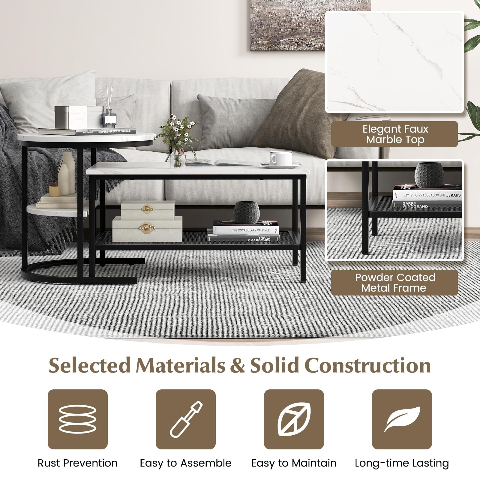Giantex Nesting Coffee Table Set of 2, Detachable Table Set