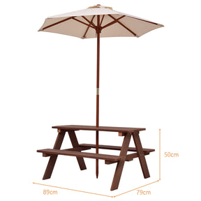 Kids Picnic Table, Wooden Table & Bench Set w/Removable & Foldable Umbrella, Toddler Patio Set for Backyard