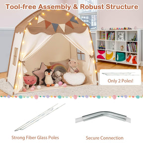Large Kids Tent, Indoor Outdoor Dome Tent Playhouse w/Bright Lights, Flags, 2 Doors, 2 Windows, Machine Washable Teepee Tent for Toddlers