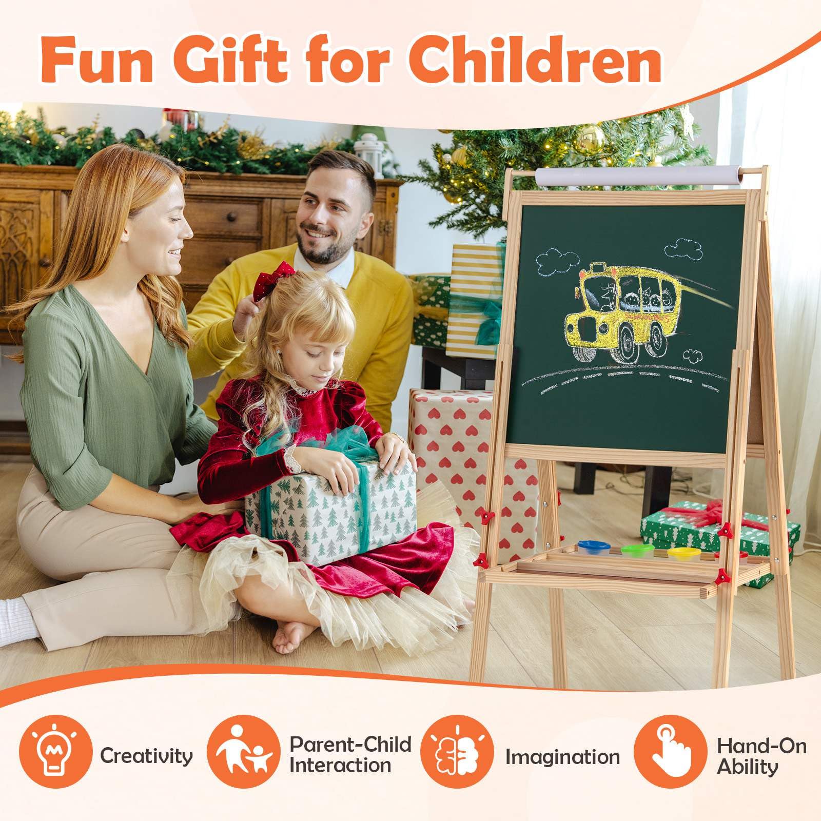 BABY JOY 3 in 1 Easel for Kid, Height Adjustable Wooden Art Easel