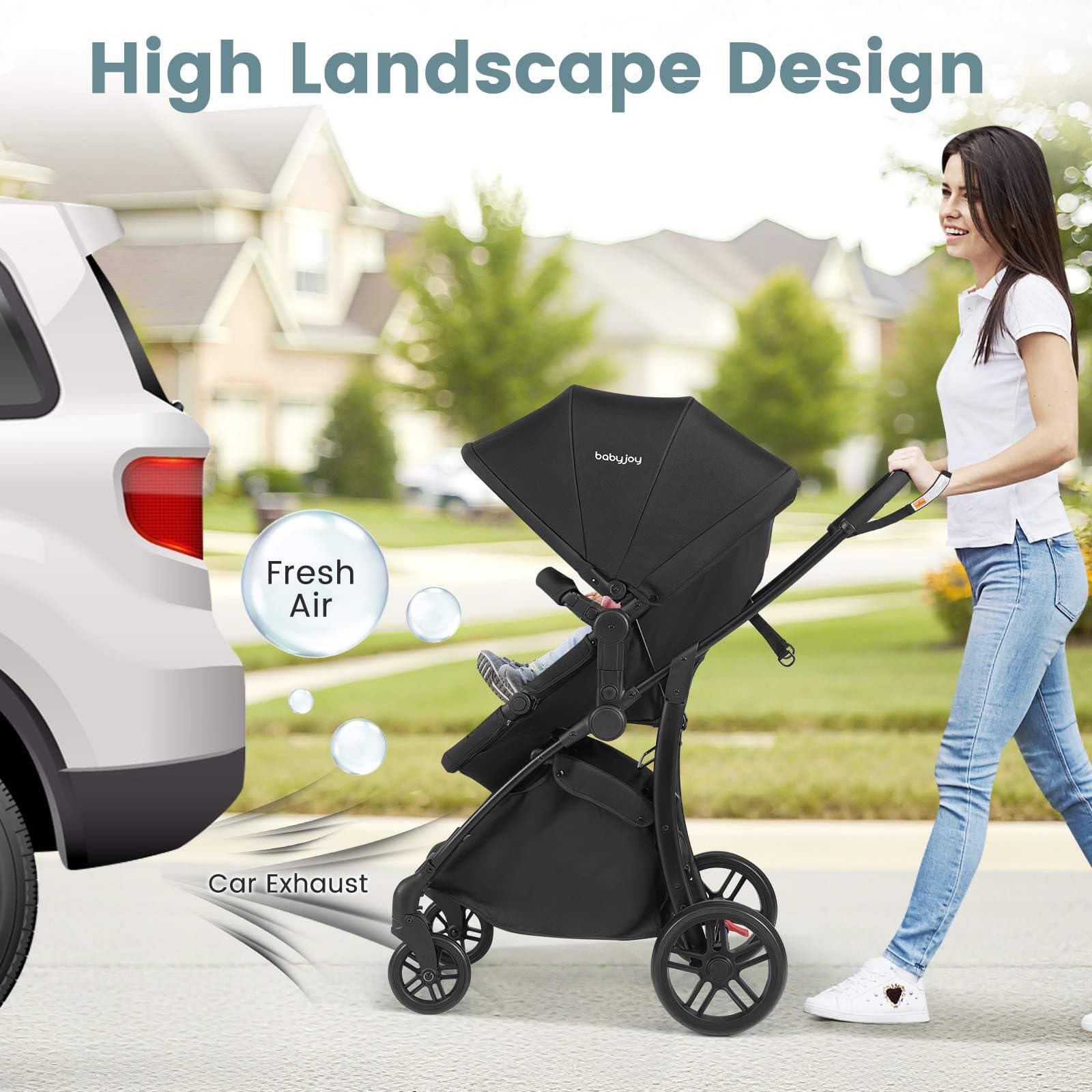 2-in-1 Foldable Baby Stroller with Reversible Seat and Adjustable Backrest