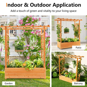 43.5"L x 17.5"W x 44"H Raised Garden Bed Planter Box with Trellis & Hanging Roof, Lattice Panel with Drainage Hole for Flower, Climbing Plant, Herb