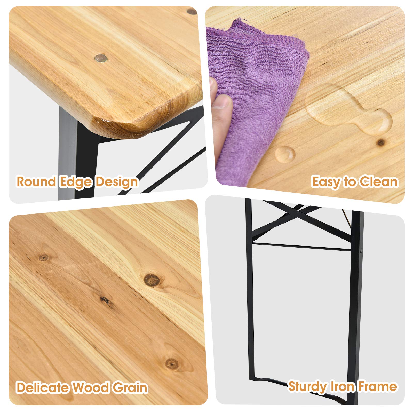 3PCS Outdoor Folding Picnic Table Bench Set