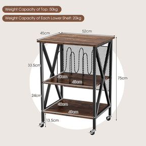 Giantex 3-Tier End Table, Rolling Turntable Stand, Rustic Vinyl Record Storage Holder w/ 3 Dividers for Albums