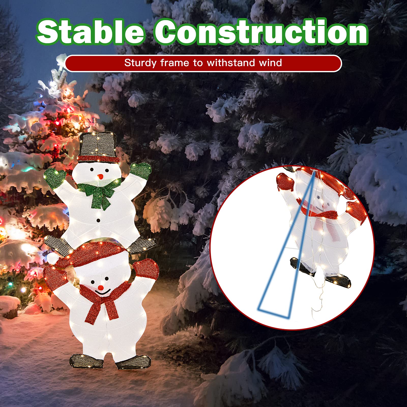 Christmas Santa Snowman, Lighted Pre-Lit LED Xmas Santa & Snowman