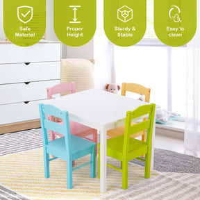 Kids Table and 4 Chairs Set, 5 Pieces Activity Table Set, Durable Wooden Desk Furniture for Toddlers