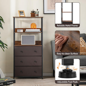 Giantex 3 Drawer Dresser w/Open Shelves, Home Vertical Fabric Storage Unit w/Metal Frame & Removable Fabric Bins