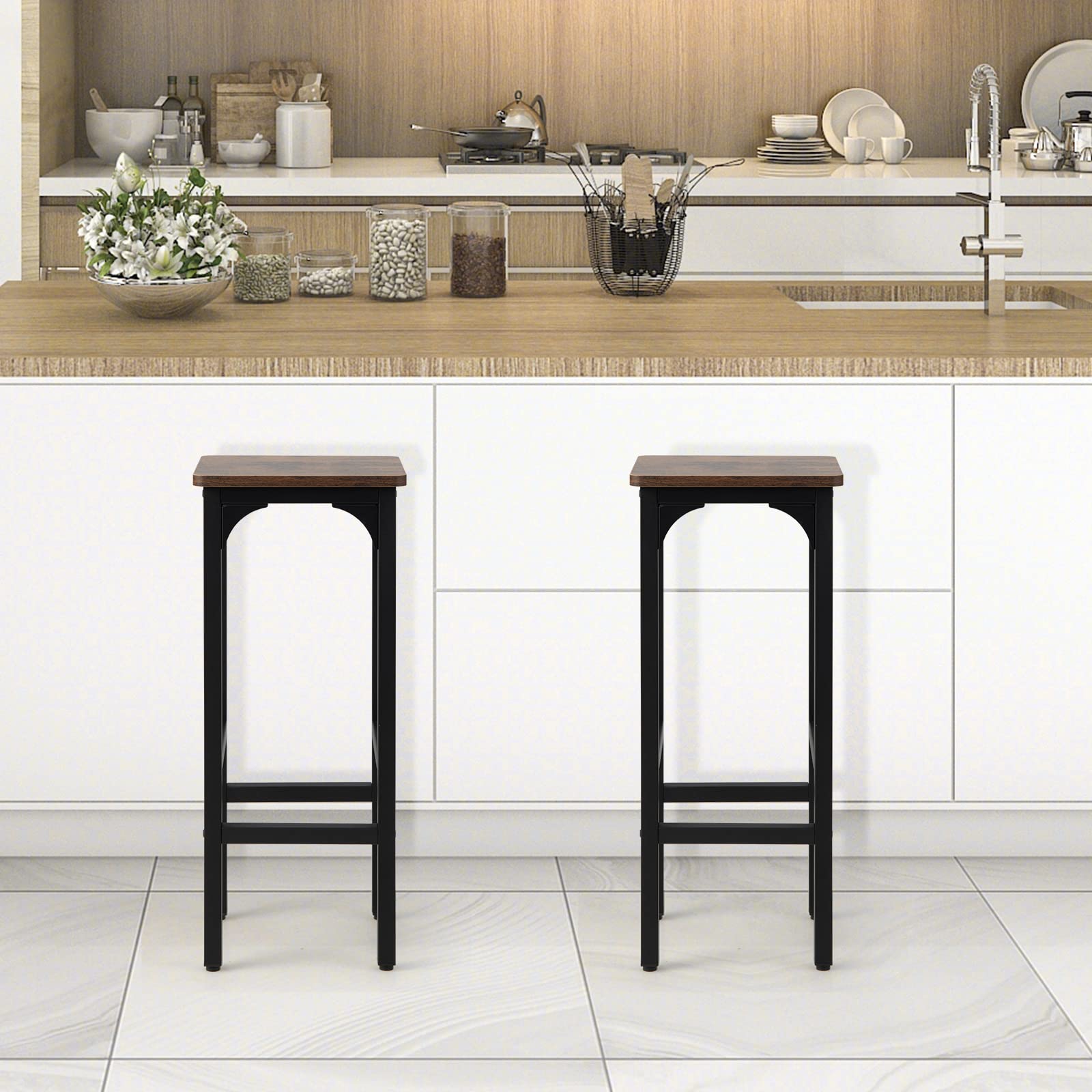 Giantex Bar Stools Set of 2, 30CM Counter Height Stools w/Black Metal Frame