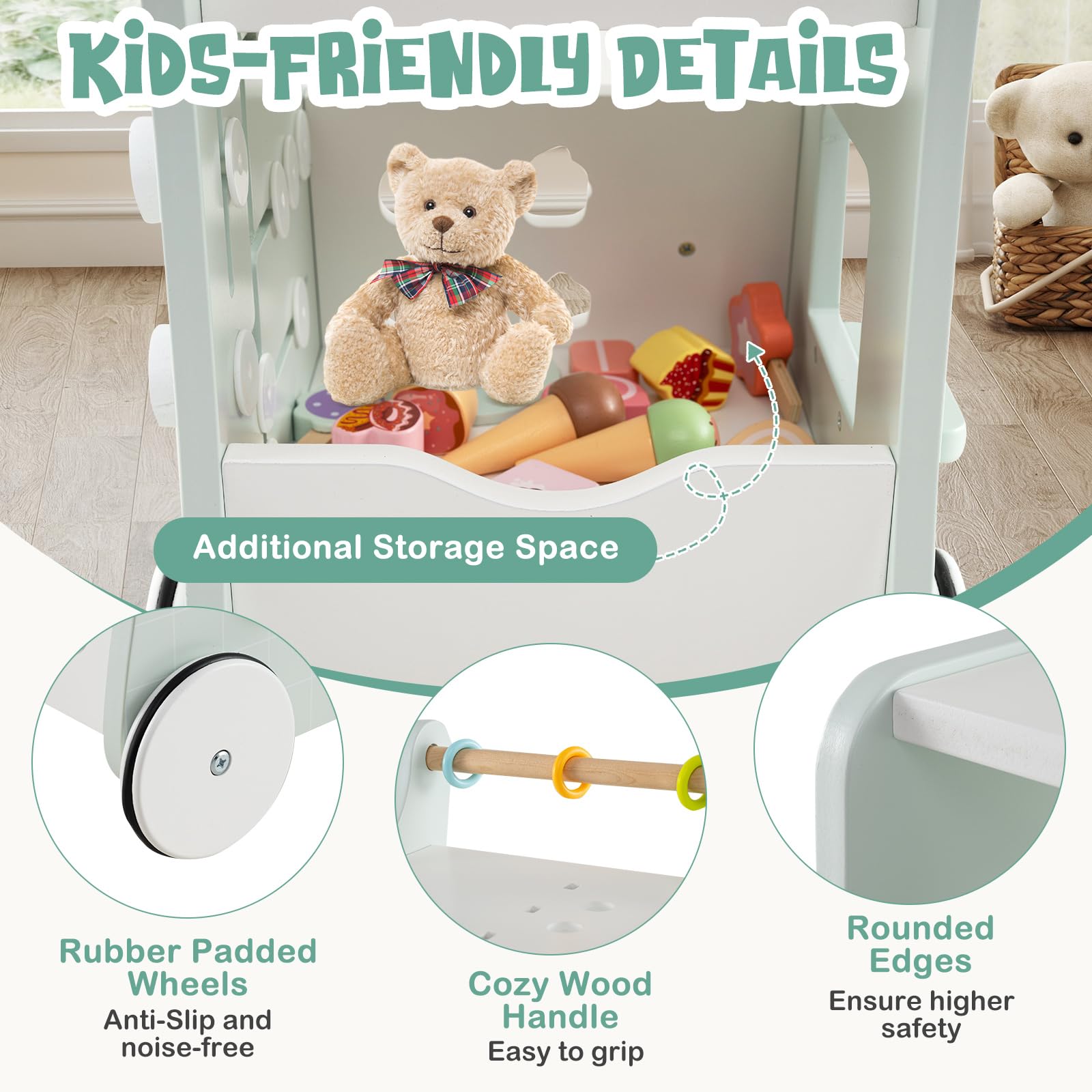 Montessori Push & Pull Walking Toy Dessert Ice Cream Cart