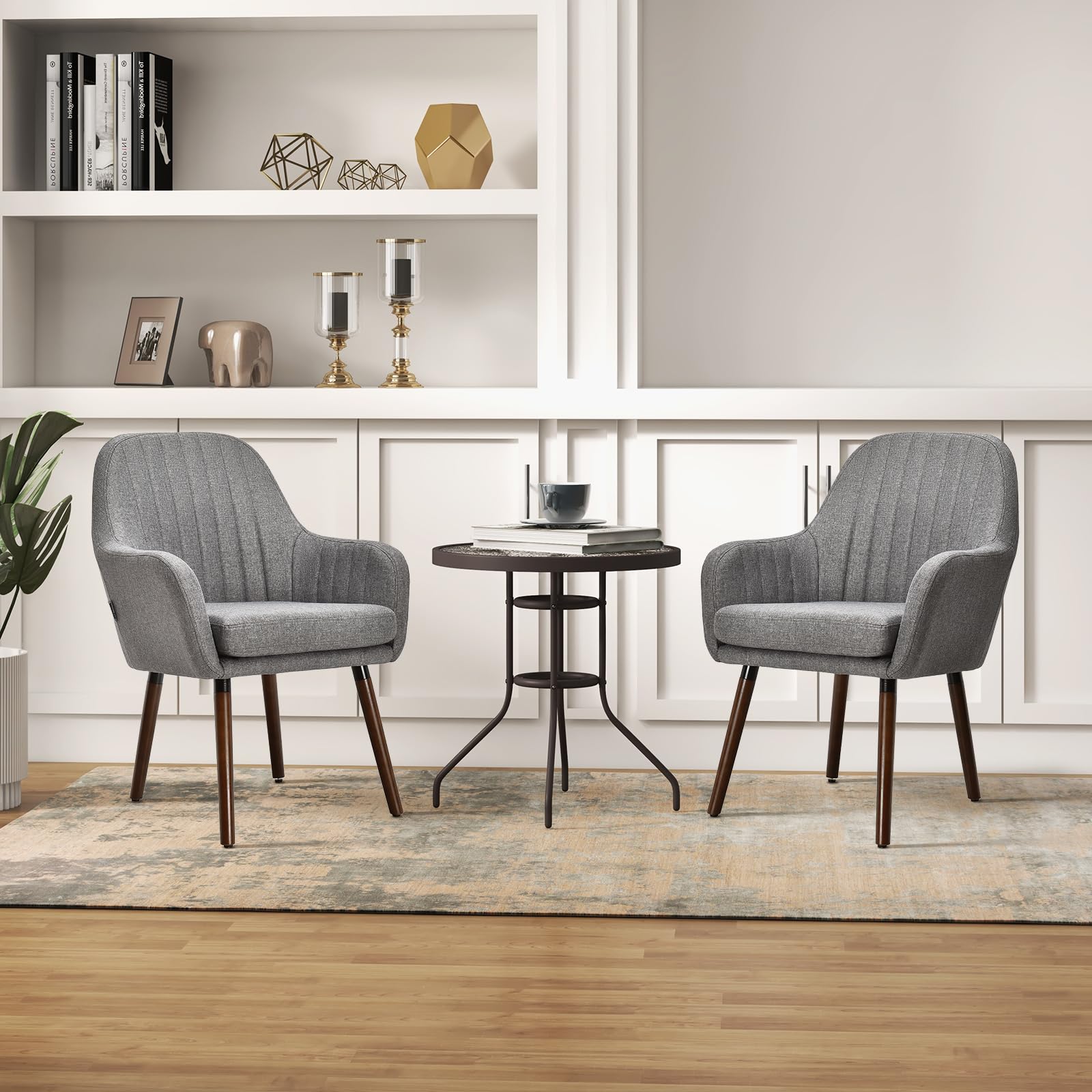 Set of 2 Leisure Chair Accent Upholstered Armchair Linen Fabric Living Room
