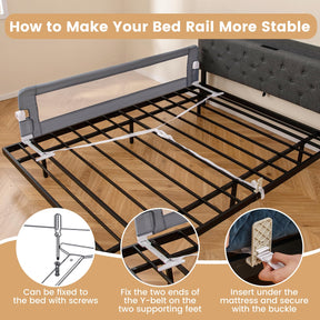180 x 42 cm Swing Down Baby Bed Guard Rail w/Adjustable Safety Strap Foldable Bed Rail for Toddlers