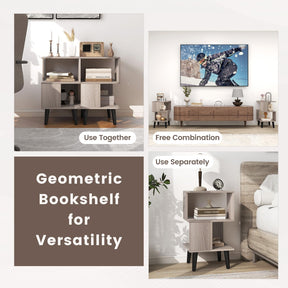 3-Tier Geometric Bookshelf Set of 2, Modern Asymmetrical End Table