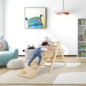 HONEY JOY Wooden Climbing Triangle Ladder for Kids, Children Montessori Triangle Climber with Adjustable Angle’s Ramp for Climb