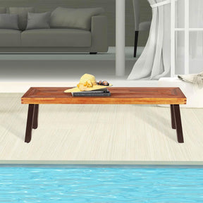Patio Dining Wood Bench with Rustic Steel Legs