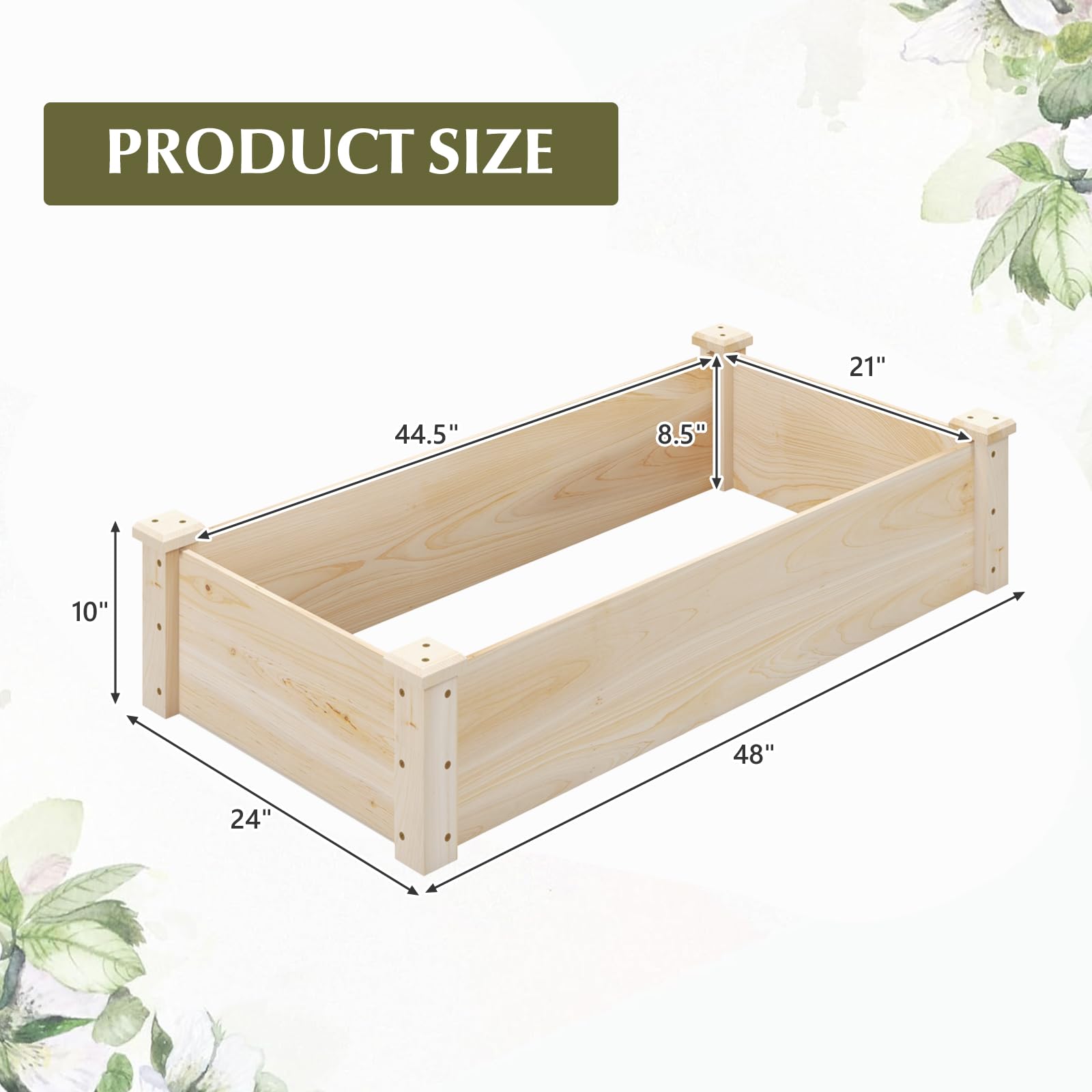Giantex 48" x 24" x 10" Wooden Raised Garden Bed, Rectangular Planter Box